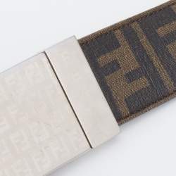 Fendi Brown/Black Zucca Coated Canvas And Leather Reversible Belt 120 CM