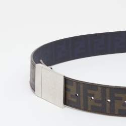 Fendi Brown/Black Zucca Coated Canvas And Leather Reversible Belt 120 CM