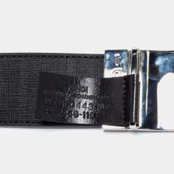 Pre Owned Fendi Grey/Black Zucca Coated Canvas Logo Plaque Reversible Belt 105 cm