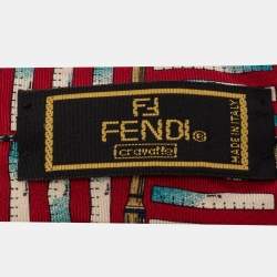 Fendi Vintage Red Geometric Printed Silk Tie 