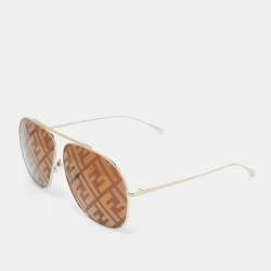 Fendi Gold Zucca Mirrored Aviator Sunglasses