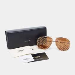 Fendi Gold Zucca Mirrored Aviator Sunglasses