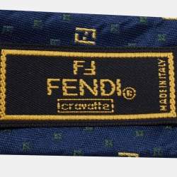 Fendi Navy Blue Logo Patterned Jacquard Silk Tie