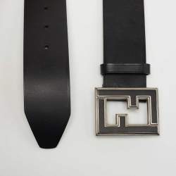 Fendi Black Leather FF Buckle Belt 90CM