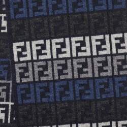 Fendi Black & Blue Zucca Monogram Wool Knit Stole