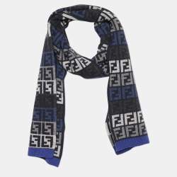 Fendi Black & Blue Zucca Monogram Wool Knit Stole