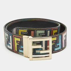 Fendi Black Zucca FF Logo Leather Belt Kit S