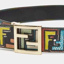 Fendi Multicolor Zucca Coated Canvas and Leather FF Logo Reversible Belt
