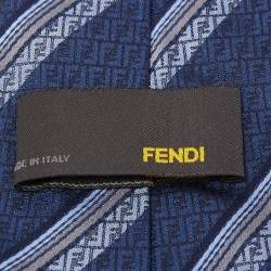 Fendi Navy Blue FF Diagonal Striped Silk Tie