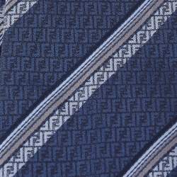 Fendi Navy Blue FF Diagonal Striped Silk Tie