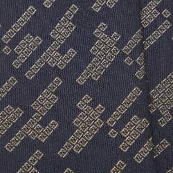 Fendi Navy Blue Patterned Silk Skinny Tie