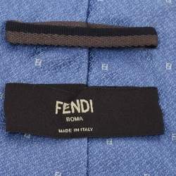 Fendi Blue FF Pattern Silk Tie