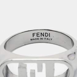 Fendi FF Logo Silver Tone Ring Size 63