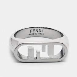 Fendi FF Logo Silver Tone Ring Size 63