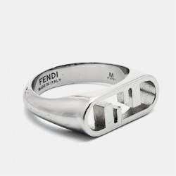 Fendi FF Logo Silver Tone Ring Size 63