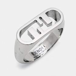 Fendi FF Logo Silver Tone Ring Size 63