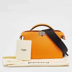 Pre Owned Fendi Orange Leather Peekaboo ISeeU X-Cross Top Handle Bag