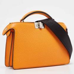 Pre Owned Fendi Orange Leather Peekaboo ISeeU X-Cross Top Handle Bag