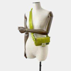 Fendi Light Green Nylon Leather Bucket Mini Crossbody Bag