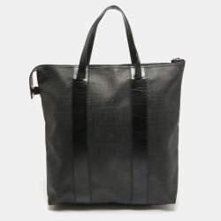 Fendi Black Zucca Coated Canvas and Leather Zip Tote