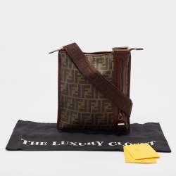 Fendi Tobacco Zucca Coated Canvas and Leather Flat Messenger Bag