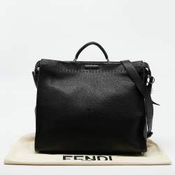 Fendi Black Selleria Leather Large Peekaboo Top Handle Bag