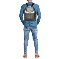 Fendi Metallic Grey Leather Monster Eyes Rounded Backpack