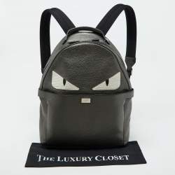 Fendi Metallic Grey Leather Monster Eyes Rounded Backpack