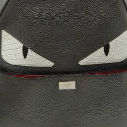 Fendi Metallic Grey Leather Monster Eyes Rounded Backpack