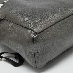 Fendi Metallic Grey Leather Monster Eyes Rounded Backpack