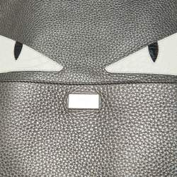 Fendi Metallic Grey Leather Monster Eyes Rounded Backpack