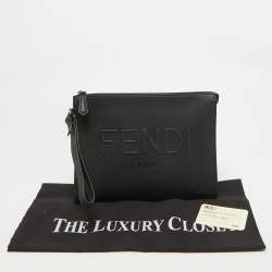 Fendi Black Leather Roma Flat Pouch