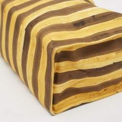 Fendi Yellow/Brown Fabric and Leather Stripe Shopper Tote