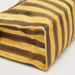 Fendi Yellow/Brown Fabric and Leather Stripe Shopper Tote
