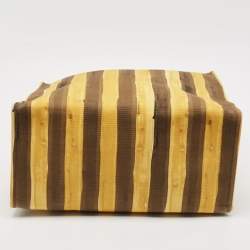 Fendi Yellow/Brown Fabric and Leather Stripe Shopper Tote