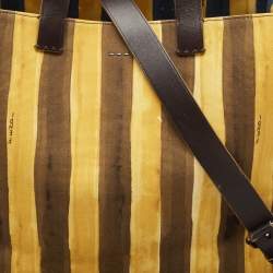 Fendi Yellow/Brown Fabric and Leather Stripe Shopper Tote