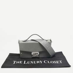Fendi Grey FF Embossed Leather Soft Trunk Baguette Bag