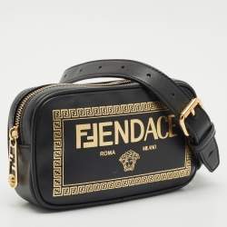 Fendi x Versace Black/Gold Leather Fendace Camera Crossbody Bag