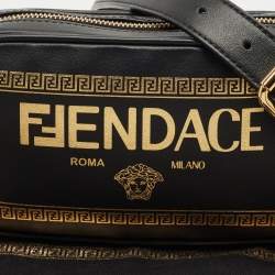 Fendi x Versace Black/Gold Leather Fendace Camera Crossbody Bag