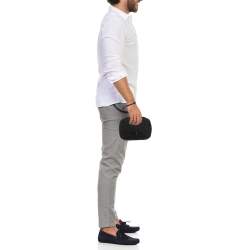 Fendi Black Zucchino Canvas and Leather Zip Around Pouch
