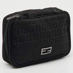 Fendi Black Zucchino Canvas and Leather Zip Around Pouch
