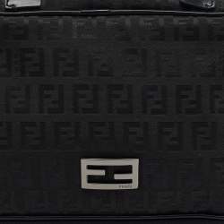 Fendi Black Zucchino Canvas and Leather Zip Around Pouch