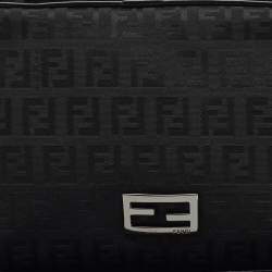Fendi Black Zucchino Canvas and Leather Zip Around Pouch