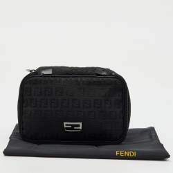 Fendi Black Zucchino Canvas and Leather Zip Around Pouch