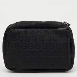 Fendi Black Zucchino Canvas and Leather Zip Around Pouch