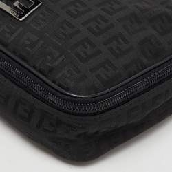 Fendi Black Zucchino Canvas and Leather Zip Around Pouch