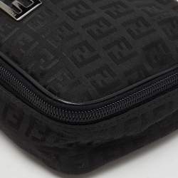 Fendi Black Zucchino Canvas and Leather Zip Around Pouch
