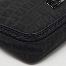 Fendi Black Zucchino Canvas and Leather Zip Around Pouch