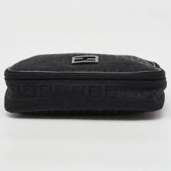 Fendi Black Zucchino Canvas and Leather Zip Around Pouch