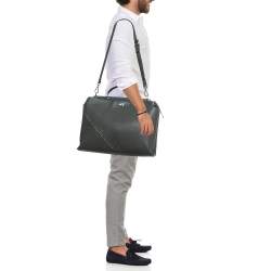 Pre Owned Fendi Dark Grey Leather Peekaboo Iconic Essential Bag